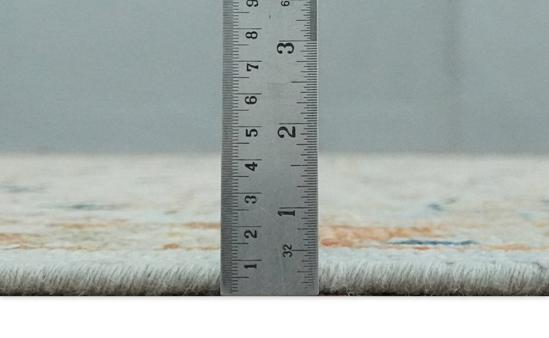 Traditional Floral Ikat Design Silver, Rust and Green Hand knotted 6x9 wool Area Rug