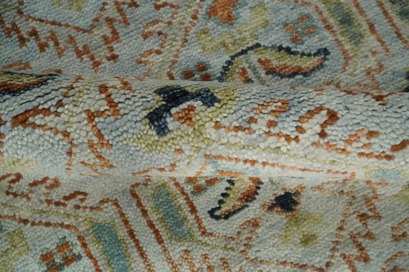 Traditional Floral Ikat Design Silver, Rust and Green Hand knotted 6x9 wool Area Rug