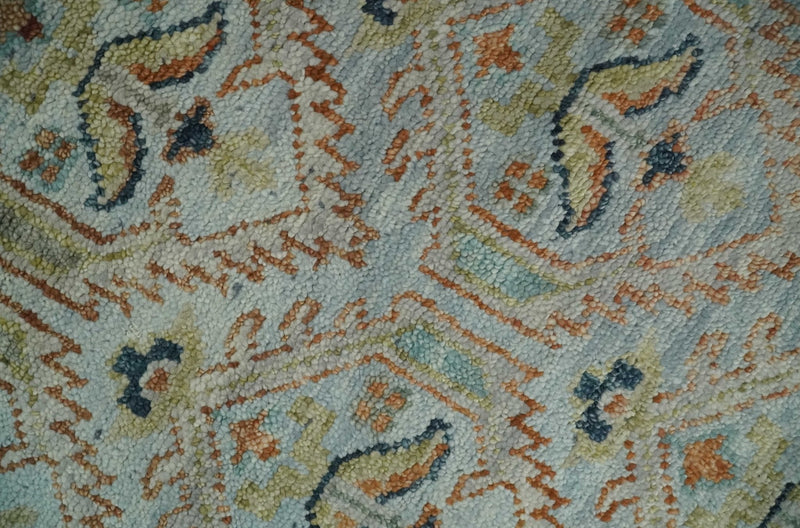 Traditional Floral Ikat Design Silver, Rust and Green Hand knotted 6x9 wool Area Rug