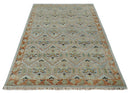 Traditional Floral Ikat Design Silver, Rust and Green Hand knotted 6x9 wool Area Rug