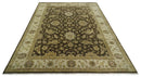 Traditional Floral Olive and Brown Hand knotted Oushak 9.7x13.11 wool Area Rug