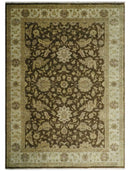 Traditional Floral Olive and Brown Hand knotted Oushak 9.7x13.11 wool Area Rug