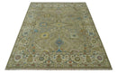 Traditional Floral Olive and Ivory 8x10 Hand Knotted Oriental Oushak wool area rug by The Rug Decor