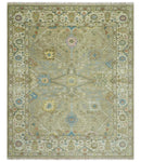 Traditional Floral Olive and Ivory 8x10 Hand Knotted Oriental Oushak wool area rug by The Rug Decor