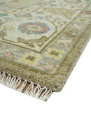 Traditional Floral Olive and Ivory 8x10 Hand Knotted Oriental Oushak wool area rug by The Rug Decor