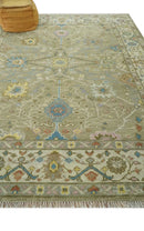 Traditional Floral Olive and Ivory 8x10 Hand Knotted Oriental Oushak wool area rug by The Rug Decor