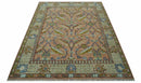 Peach and Green Traditional Floral Hand Knotted Wool Area Rug