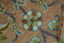 Peach and Green Traditional Floral Hand Knotted Wool Area Rug