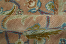 Peach and Green Traditional Floral Hand Knotted Wool Area Rug