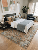 Peach and Green Traditional Floral Hand Knotted Wool Area Rug