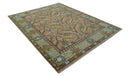 Peach and Green Traditional Floral Hand Knotted Wool Area Rug