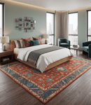 Hand-Knotted Wool Area Rug - Traditional Red Medallion Design
