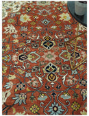 Traditional Floral Rust, Ivory and Blue Fine Hand Knotted 9x12 wool area rug by The Rug Decor