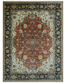 Traditional Floral Rust, Ivory and Blue Fine Hand Knotted 9x12 wool area rug by The Rug Decor