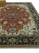 Traditional Floral Rust, Ivory and Blue Fine Hand Knotted 9x12 wool area rug by The Rug Decor