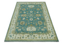 Traditional Floral Teal, Ivory and Beige Oriental Hand Knotted Multi Size wool rug