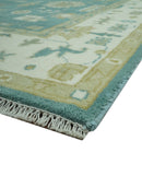 Traditional Floral Teal, Ivory and Beige Oriental Hand Knotted Multi Size wool rug