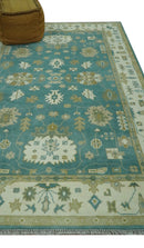 Traditional Floral Teal, Ivory and Beige Oriental Hand Knotted Multi Size wool rug