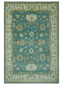 Traditional Floral Teal, Ivory and Beige Oriental Hand Knotted Multi Size wool rug