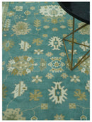 Traditional Floral Teal, Ivory and Beige Oriental Hand Knotted Multi Size wool rug