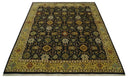 Traditional Floral Vintage Style Black and Olive Hand knotted 8x10 wool area Rug