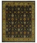 Traditional Floral Vintage Style Black and Olive Hand knotted 8x10 wool area Rug