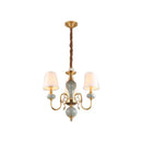 GobekUsa Traditional Gold Chandelier with 3 Tapered Fabric Shades - Ideal for Dining Room Ceiling Light