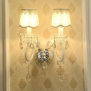GobekUsa Traditional White Candle Wall Lamp with Clear Crystal Accent and Scalloped Fabric Shade