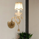 GobekUsa Traditional White Candle Wall Lamp with Clear Crystal Accent and Scalloped Fabric Shade