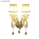 GobekUsa Traditional White Candle Wall Lamp with Clear Crystal Accent and Scalloped Fabric Shade