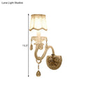 GobekUsa Traditional White Candle Wall Lamp with Clear Crystal Accent and Scalloped Fabric Shade