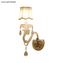 GobekUsa Traditional White Candle Wall Lamp with Clear Crystal Accent and Scalloped Fabric Shade
