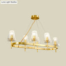 GobekUsa Gold Gridded Crystal Island Pendant Light with 6 Traditional Bulbs for Dining Room