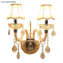 GobekUsa Traditional Amber Glass Candle Wall Sconce with Scalloped Fabric Shade - Bedroom Lighting