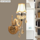 GobekUsa Traditional Amber Glass Candle Wall Sconce with Scalloped Fabric Shade - Bedroom Lighting