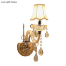 GobekUsa Traditional Amber Glass Candle Wall Sconce with Scalloped Fabric Shade - Bedroom Lighting