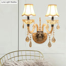 GobekUsa Traditional Amber Glass Candle Wall Sconce with Scalloped Fabric Shade - Bedroom Lighting
