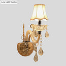 GobekUsa Traditional Amber Glass Candle Wall Sconce with Scalloped Fabric Shade - Bedroom Lighting