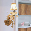 GobekUsa Traditional Amber Glass Candle Wall Sconce with Scalloped Fabric Shade - Bedroom Lighting