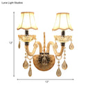 GobekUsa Traditional Amber Glass Candle Wall Sconce with Scalloped Fabric Shade - Bedroom Lighting