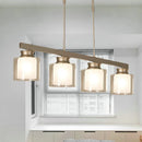 GobekUsa Traditional Gold Island Hanging Lamp with Clear Glass Shade, Ideal for Dining Rooms - 3/4 Lights
