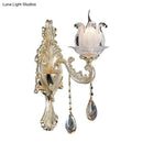 GobekUsa Traditional Gold Semi-Open Flower Frosted Glass Sconce for Living Room Wall.