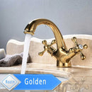 GobekUsa Gold Vessel Sink Mixer Tap Deck Mounted Basin Faucet Hot Cold Water Mixer