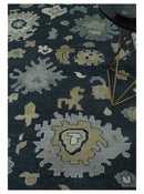 Hand Knotted Wool Oushak Area Rug - Green Beige Silver Ivory