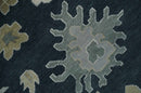 Hand Knotted Wool Oushak Area Rug - Green Beige Silver Ivory
