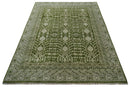Traditional Hand knotted Royal Green and Ivory Turkish Design wool Area Rug