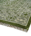 Traditional Hand knotted Royal Green and Ivory Turkish Design wool Area Rug