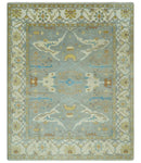 Traditional Hand Knotted Silver and Ivory 8x10 Oriental Oushak wool area rug by The Rug Decor
