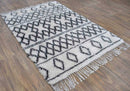 Black and White Moroccan Wool Area Rug 4x6 - Flatweave Handmade
