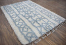Light Blue Moroccan Wool Area Rug 4x6 - Geometric Flat Weave